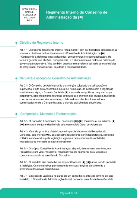 Modelo de Regimento Interno do Conselho de Administração